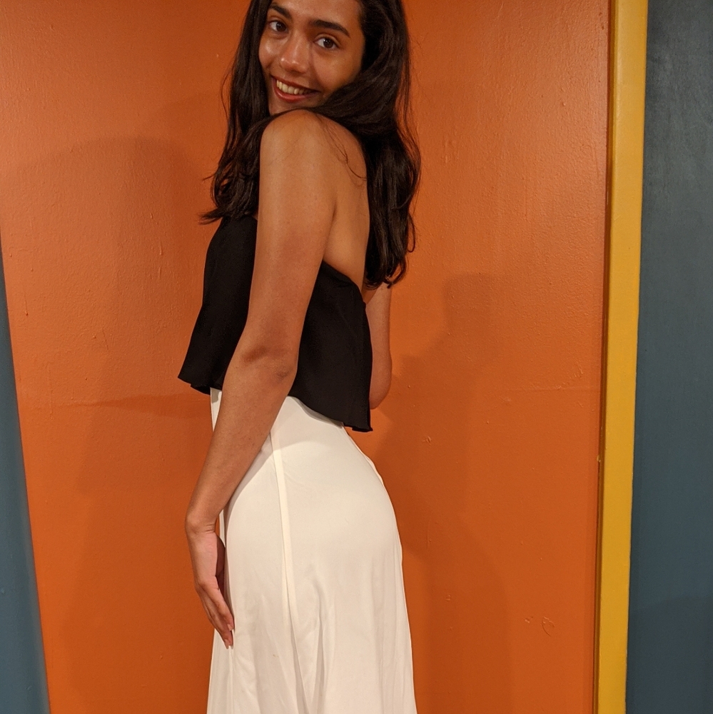 BCBG Strapless Prom Black White Long Dress Gown